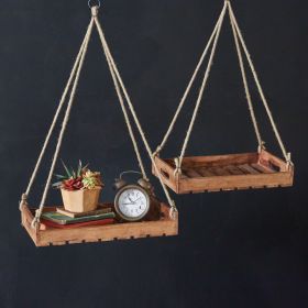 Rustic Set of Two Hanging Wood Shelves - Farmhouse Decor for Wall Storage