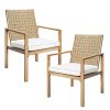 Set of 2 Patio Chairs, Hand-Made Drawstring Outdoor Dining Chairs Waterproof with Cushion, Metal Chairs for Patio, Deck, Garden, Yard - Wood Grain