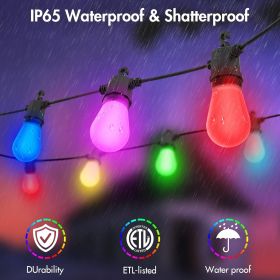 48FTColor Changing Outdoor String Lights , Dimmable String Lights for Outside Waterproof with 16 Shatterproof LED Bulbs
