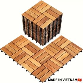 27pcs Deck Tiles - 11.8"x11.8" Interlocking Natural Solid Acacia Wood for Outdoor & Indoor, Patio Garden, Balcony, Poolside - Natural Color