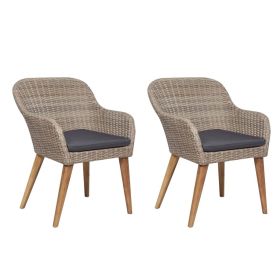 Patio Chairs with Cushions 2 pcs Poly Rattan Brown