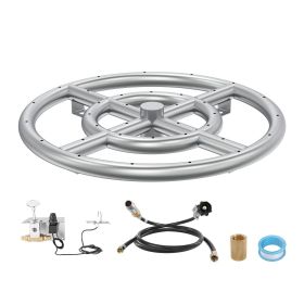 VEVOR Round Drop-in Fire Pit Pan 12 inch, Stainless Steel Fire Pit Burner Kit, Natural & Propane Gas Fire Pan with 92