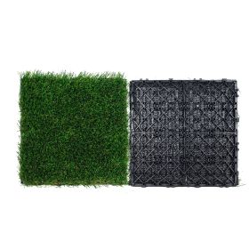 VEVOR Artifical Grass Tiles Interlocking Turf Deck Set, 18 Pack - 12"x12", Synthetic Fake Grass Self-draining Mat Flooring Decor Pad