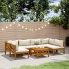 7 Piece Patio Lounge Set with Cream Cushion Solid Acacia Wood