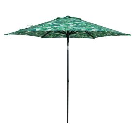 Outdoor 7.5 Foot Palm Print Round Push-up and Tilt Market Patio Umbrella