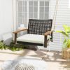 Single Rattan Porch Swing with Armrests Cushion and Hanging Ropes