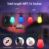 48FTColor Changing Outdoor String Lights , Dimmable String Lights for Outside Waterproof with 16 Shatterproof LED Bulbs