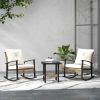 Outsunny 3 Pieces Bistro Set, Patio Wicker Furniture Set with Button Tufted Cushions, Rattan Rocking Chairs, Coffee Table, White