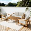 Outsunny 4 Pieces Acacia Wood Patio Furniture Set, Outdoor Sofa Conversation Set w/ Thickened Cushions for Backyard Garden, Teak