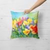 Freesias in Watercolor Throw Pillow Machine Washable, Indoor Outdoor Decorative Pillow for Couch, Bed or Patio, 18Hx18W