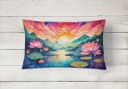 NEW Flowers in Color Throw Pillow Throw Pillow for Indoor Couch Bed Outdoor Patio Washable, Lotus,12Hx16W