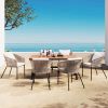 GO 7 Pieces Patio Dining Set, All-Weather Outdoor Furniture Set with Dining Table and Chairs, Acacia Wood Tabletop, Metal Frame, for for Garden