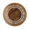 13 Inch Round Brown Resin Rattan Planter & Stand with Acacia Wood Legs