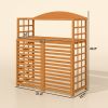Outsunny Outdoor Air Conditioner Fence Privacy Screen, Wood AC Fence Potting Table with Shelves for Patio, Light Brown