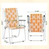 Set of 2 Webbed Folding Beach Chairs, Outdoor Patio Lawn Foldable Chairs for Camping Fishing Yard Poolside BBQ, Orange & White