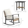 Outsunny 3 Pieces Bistro Set, Patio Wicker Furniture Set with Button Tufted Cushions, Rattan Rocking Chairs, Coffee Table, White
