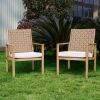 Set of 2 Patio Chairs, Hand-Made Drawstring Outdoor Dining Chairs Waterproof with Cushion, Metal Chairs for Patio, Deck, Garden, Yard - Wood Grain