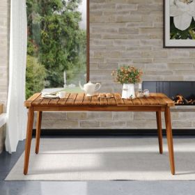Acacia Wood Dining Table 6-Person Outdoor Table, Farmhouse Furniture For Patio, Garden, Backyard, Teak 180 LBS Weight Capacity 63L (Option: Teak)