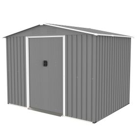 8x6 FT Outdoor Tool Storage Shed With Metal Foundation & Lockable Doors, All Weather Metal Sheds For Garden, Patio, Backyard, Lawn, Gray (Option: Gray)