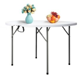 48 Inch Outdoor Courtyard Foldable Round Table (Color: White)