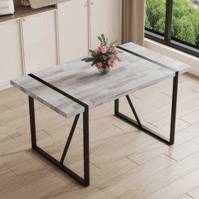 A Minimalist Retro Rectangular Dining Table With A Specially Textured Top And Black Metal Legs.Contemporary Minimalist MDF Gray Textured Tabletop (Option: BlackGray)