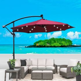 10 ft Outdoor Patio Umbrella Solar Powered LED Lighted Sun Shade Market Waterproof 8 Ribs Umbrella with Crank and Cross Base for Garden Deck Backyard (SKU: W65627956)
