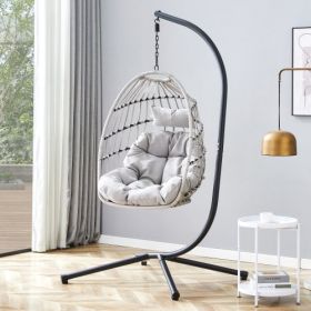 GRHeavy-Duty Iron Hanging Chair With Wicker Weave   Single Person Swing For Indoor  Outdoor Gray (Option: Light Gray)